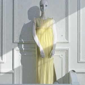 Vintage Yellow Sheer Nightgown Slip Dress Romantic Cottagecore L/XL